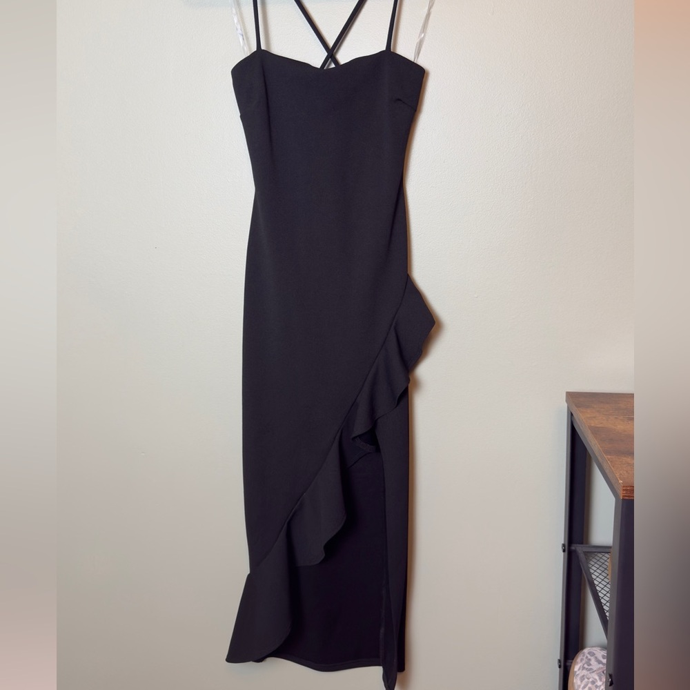 Black ruffle midi dress